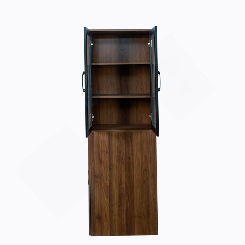 Armoire de rangement H 70,87 po, étagère de rangement coulissante multi-fonctions à 4 niveaux et 2 portes en verre, grande bibliothèque moderne en bois pour le bureau à domicile