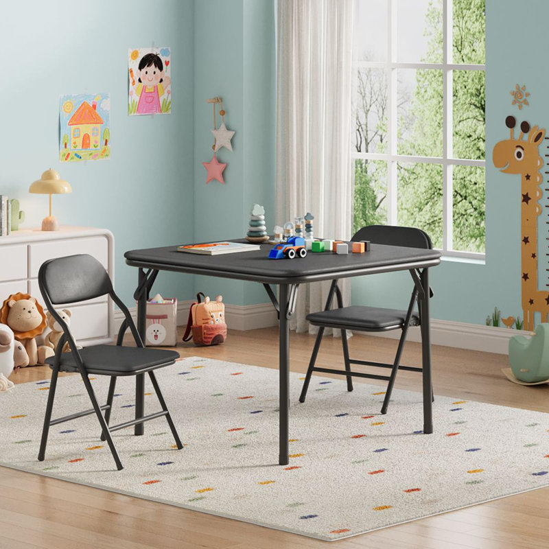 Ensemble 3 pièces de table et chaises pliantes, ensemble de table d'activité et chaises, Beige