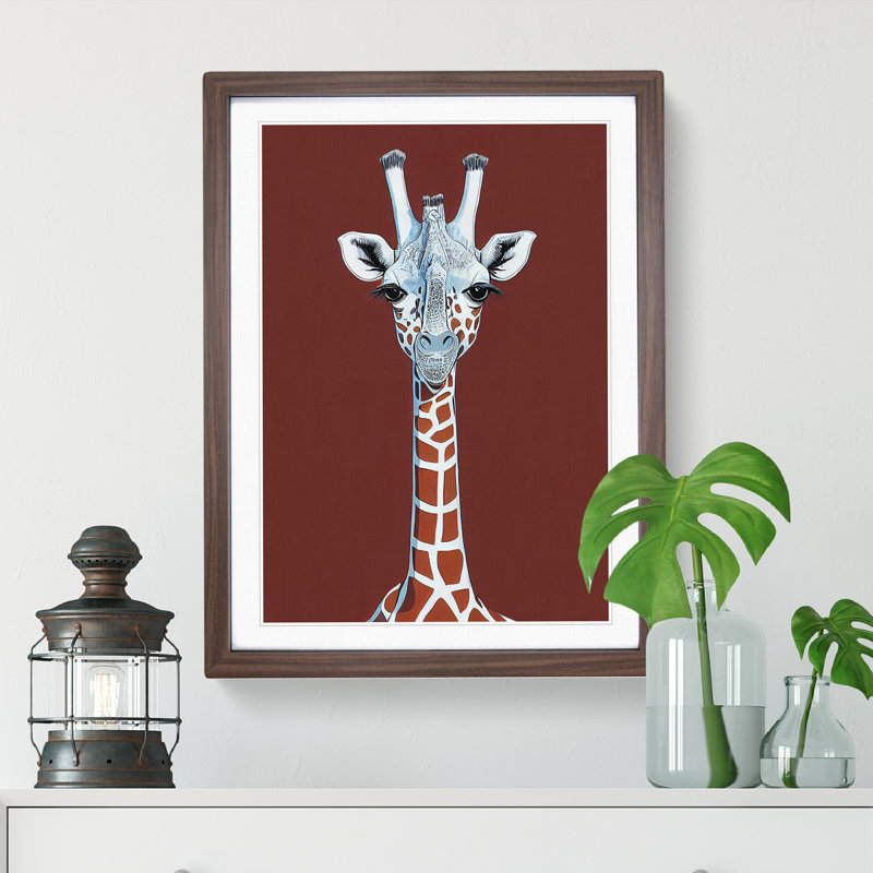 Unique Giraffe - Single Picture Frame Print, 64cm H x 46cm W x 2cm D, Walnut Framed