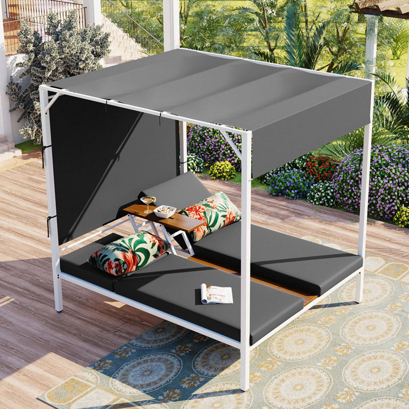 Lit de jour d'extérieur pour terrasse avec coussins et sièges réglables, Gris