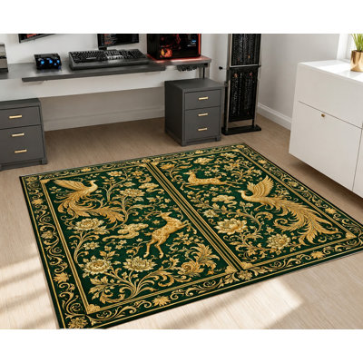 Tapis orné de style rétro, motif floral cerf Phoenix, tapis de protection antidérapant résistant à l'usure, décoration intérieure Regal pour salon, chambre à coucher, salle à manger, bureau, bureau, appartement