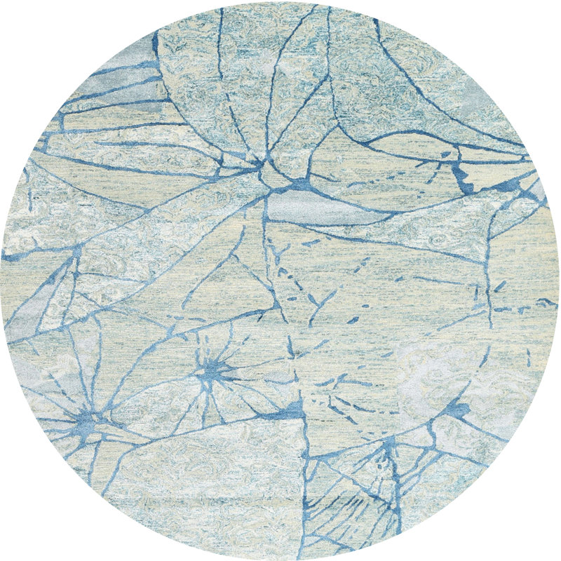 Tapis contemporain gris / bleu, Rond 4 pi