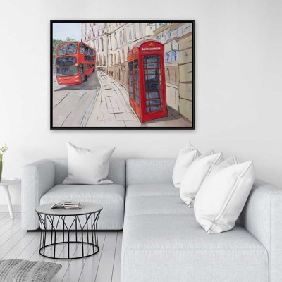 London Bus and Telephone Booth Canvas - Red Building Decor