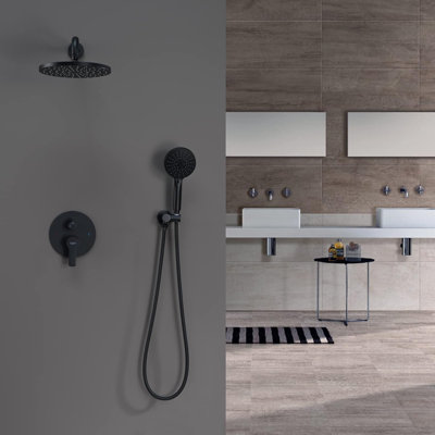 10 Inch Rainfall Shower System With Square Fixed Shower Head And High Pressure Handheld Shower, Wall Mounted Brushed Shower Faucet Set - Cupc Certified Water Saving Design