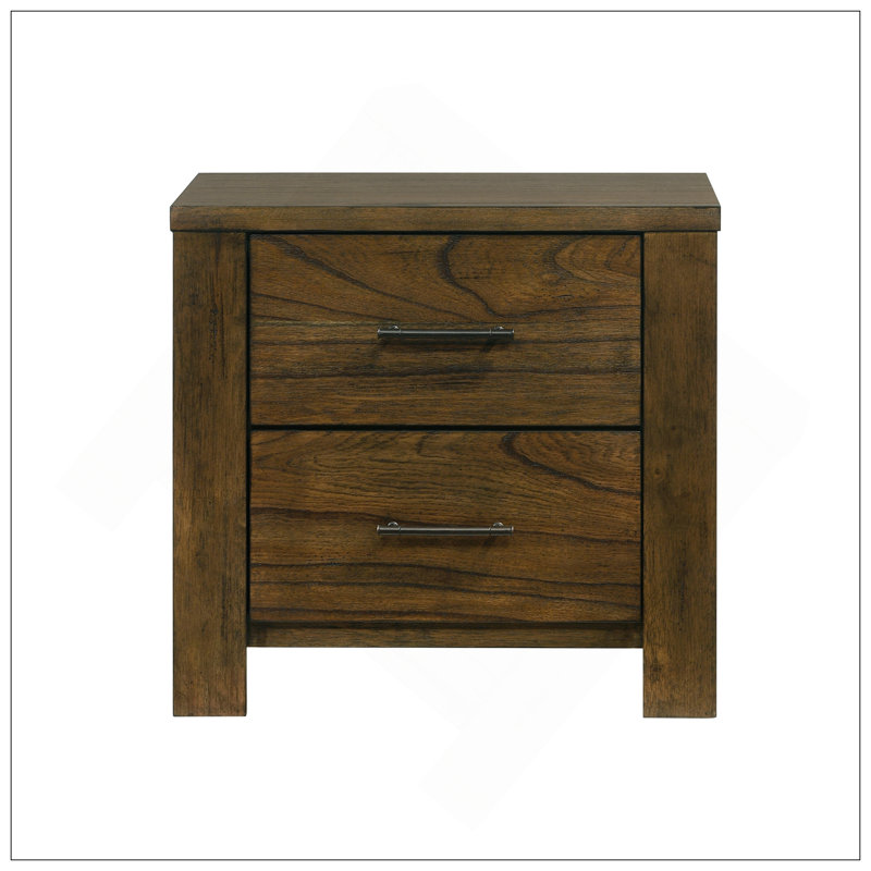 Table de chevet rustique à finition chêne avec deux tiroirs pour la chambre à coucher, parfaite pour le rangement et l'esthétique