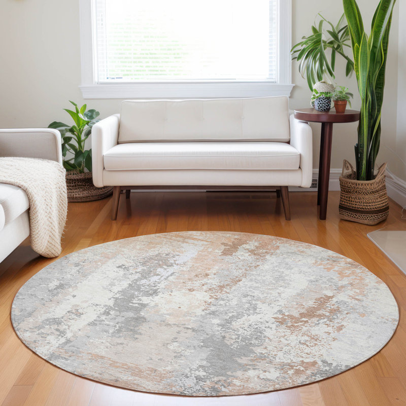 Machine Washable Indoor/Outdoor Xhevrie Coral Rug, Round 8'