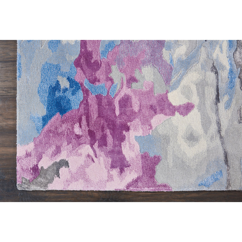 Tapis bleu / rose touffeté à la main Prismatic, Rectangle 9 pi 9 po x 13 pi 9 po