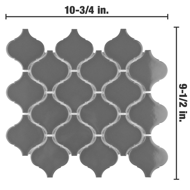 Metro Lantern 9-1/2 " x 10-3/4 " Porcelain Mosaic Floor and Wall Tile, Dark Gray Glossy