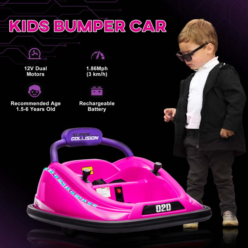 Pink 12V Electric Ride-On Bumper Car with Remote