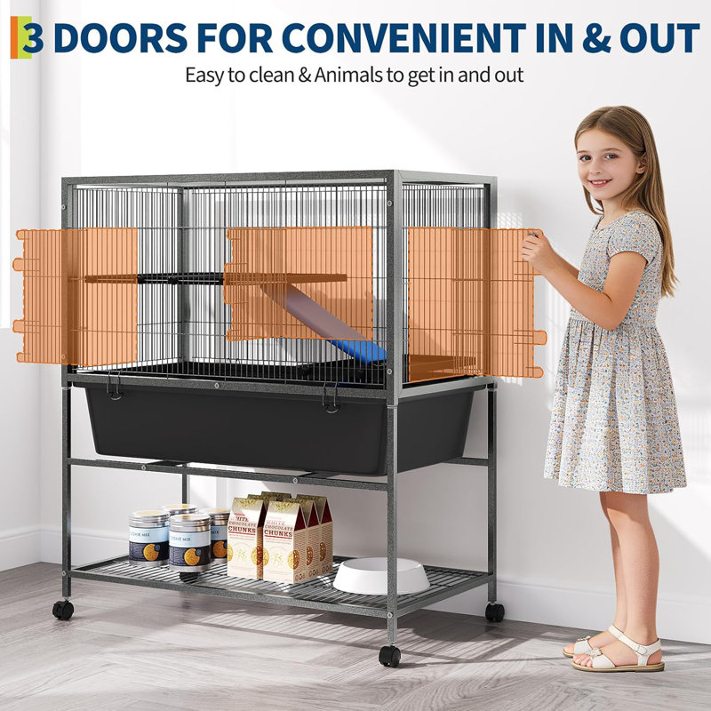 Ferret Cage, 40.5" H Large Critter Nation Cage with 2 Removable Ramps, Metal Small Animal Cages On Wheels for Chinchillas, Guinea Pigs, Rabbit, Sugar Glider