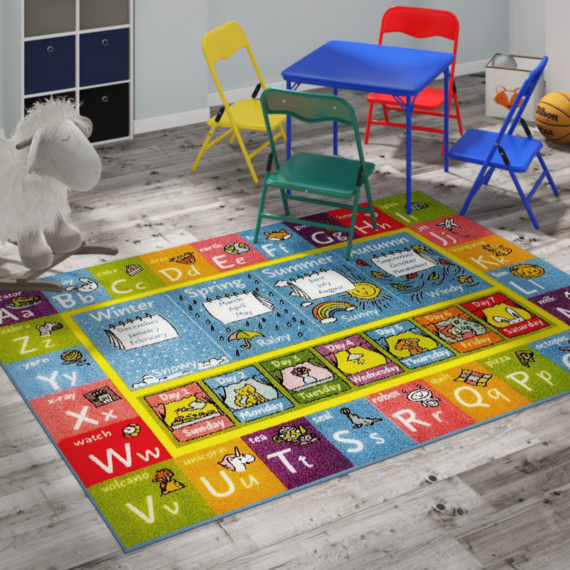 Weranna Kids Rug ABC Alphabet Seasons Months Days Educational Learning Game Carpet Classroom Playroom Mat