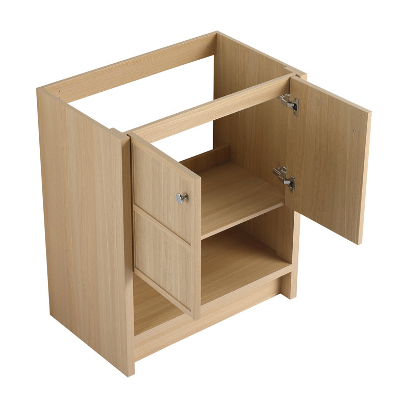 Meuble-lavabo de salle de bain de 76 cm (30 po), en contreplaqué de chêne avec 2 portes pour un rangement organisé et spacieux. Meuble-lavabo autoportant à fermeture amortie.