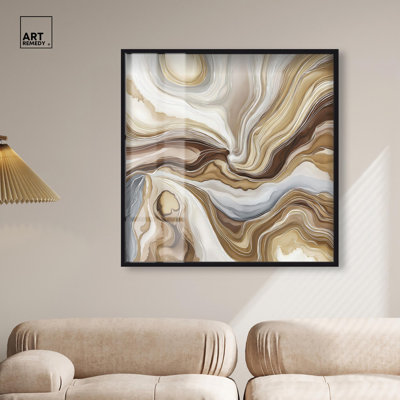 «Viscous Flow I Shadowbox Print Gold Boho» par Art Remedy, cadre blond, 20 x 20