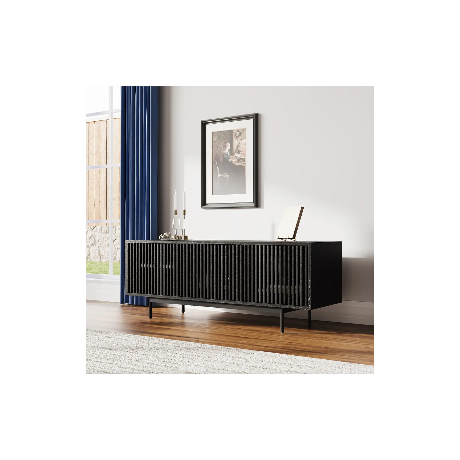 Daila Media Console, 21.26" H x 59" W x 18.89" D, Black
