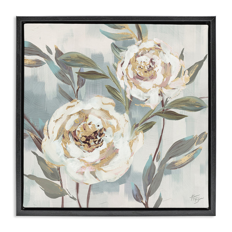  «Two Country Blossoms», art mural sur toile par Nina Blue, Cadre flottant noir de jais, H 18 po x l 18 po
