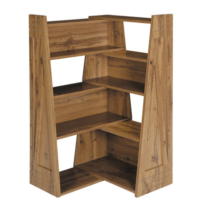 Modular Asymmetrical Open Walnut Wood Bookcase, Convertible Storage Display Shelf