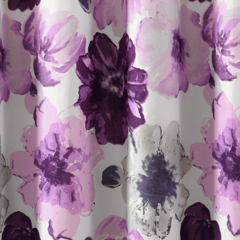 Leah Floral Purple and Gray Polyester Shower Curtain 72" x 72"