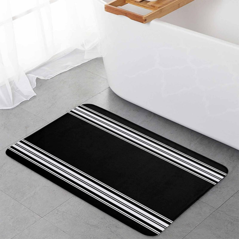 Tapis de cuisine rayés noirs et blancs, paquet de 2 tapis de décoration moderne pour la cuisine et le bureau, Noir