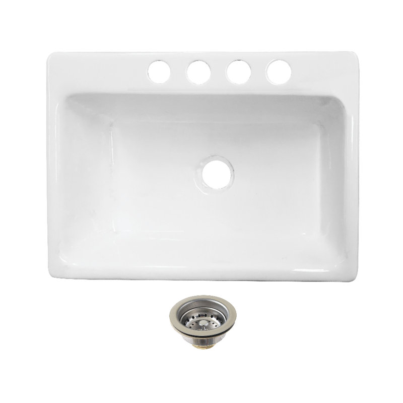 Kingston Brass Towne Cast Iron Single Bowl  Undermount Kitchen Sink With 4-Hole Drain And Strainer, Polished Chrome