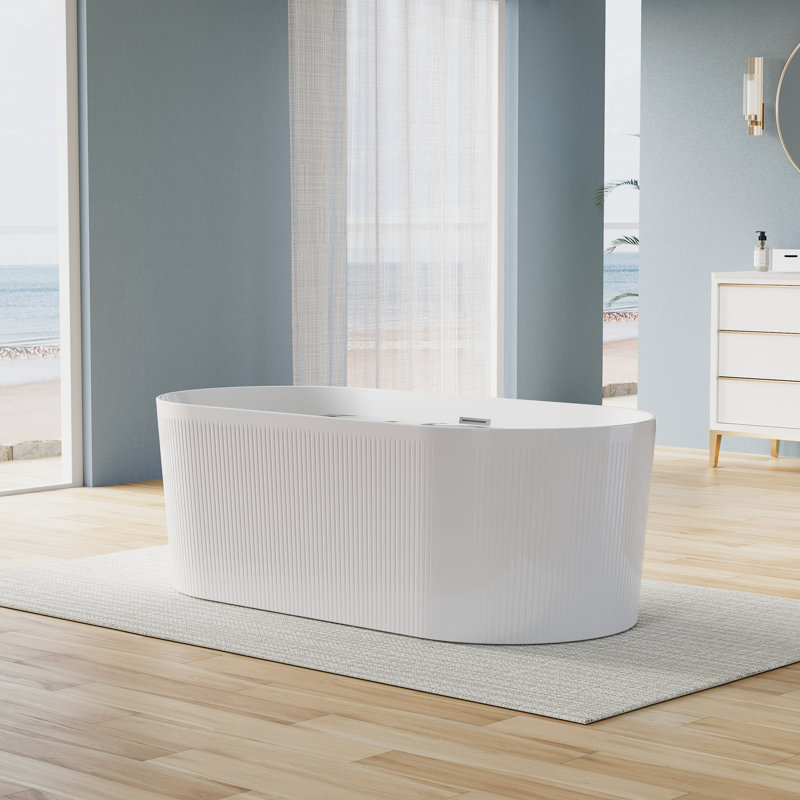 67 In. X 31.5 In. Freestanding Acrylic Soaking  Bathtub With Chrome Drain And  Chrome  Slotted Overflow