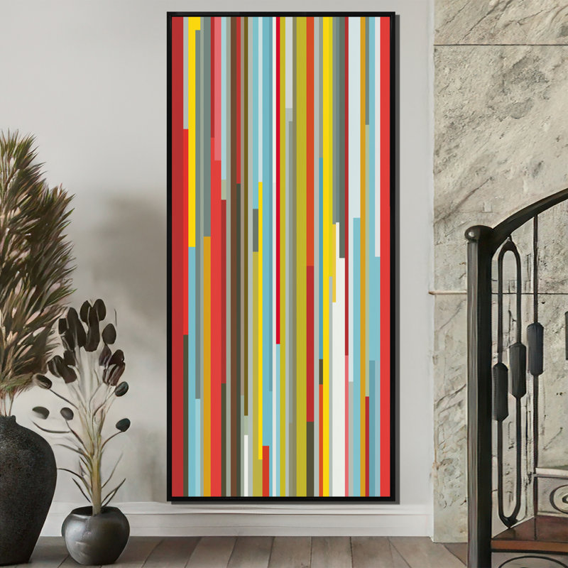 «Red Yellow Colorful Abstract Shadow Lines», art mural encadré géométrique, impression sur toile rouge moderne, Noir