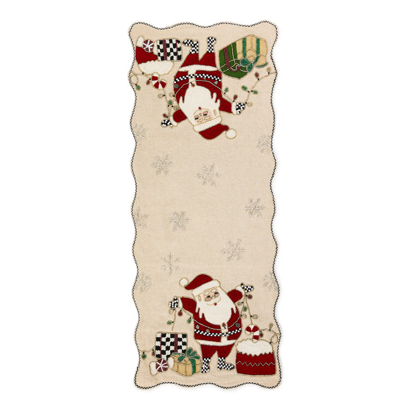 Santa With Tree Lights Beaded Table Runner