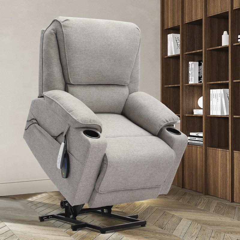 Fauteuil de massage inclinable électrique chauffant, Toile gris clair