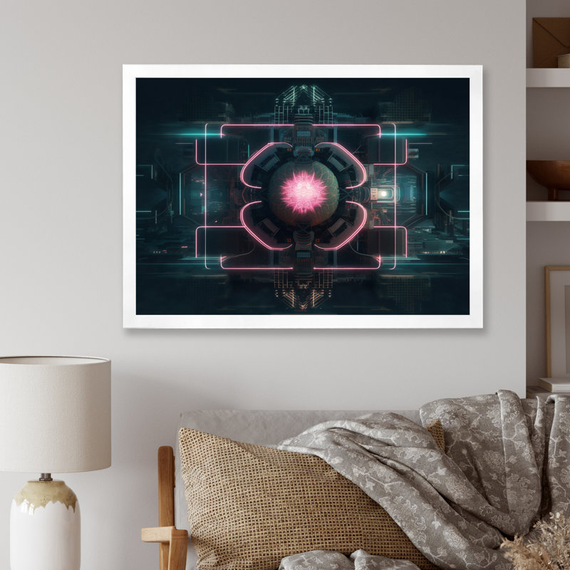 Abstrait futuriste lotus sur toile, H 30 po x l 40 po x P 1,5 po, Cadre simple blanc