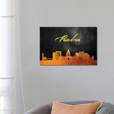 Pasadena California Gold Skyline 1 Piece Wrapped Canvas Wall Art