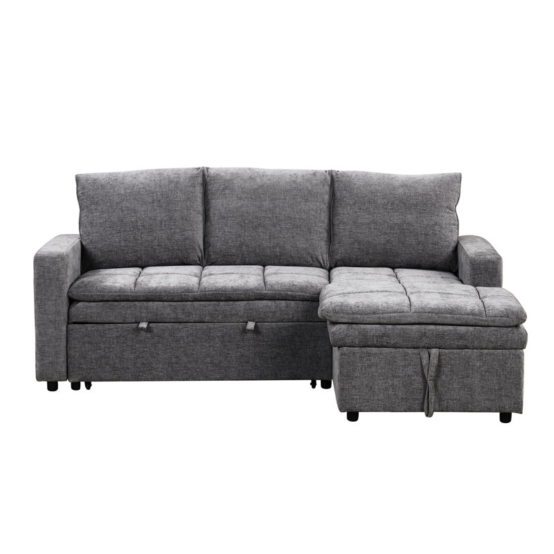 L-Shaped Storage With Comfortable Seating - Home Essential, Gray Convertible Bed Luxury Experience For Home,, Gray Polyester