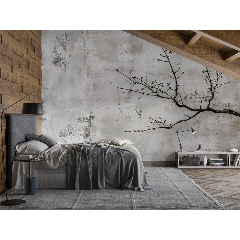Murale Japonaise | Papier peint Minimalist Tree Branch, 100 po x 145 po, Peler et coller