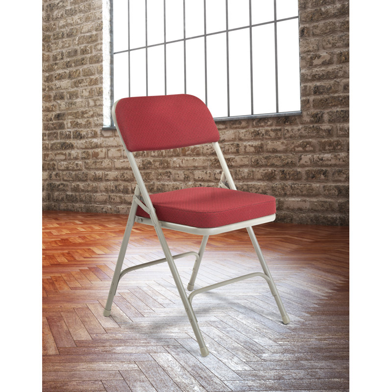 NPS® 3200 Series Premium 2-inch Fabric Upholstered Double Hinge Folding Chair Set of 4, Burgundy