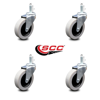 3 Inch Polyurethane Wheel 3/8 Inch Threaded Stem Caster Set of 4 Service Caster
