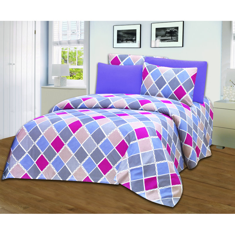 Microfiber Geometric Sheet Set, King Sheet Set + 1 Fitted Sheet + 4 Pillowcases