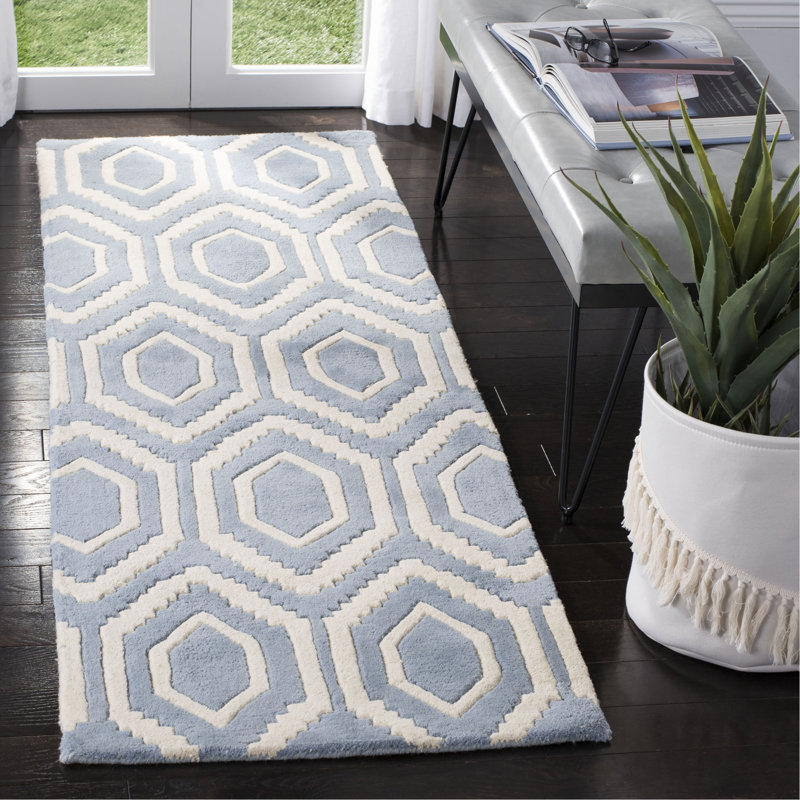 Deedie Hand Tufted Wool Geometric Rug, Runner 2'3" x 7'