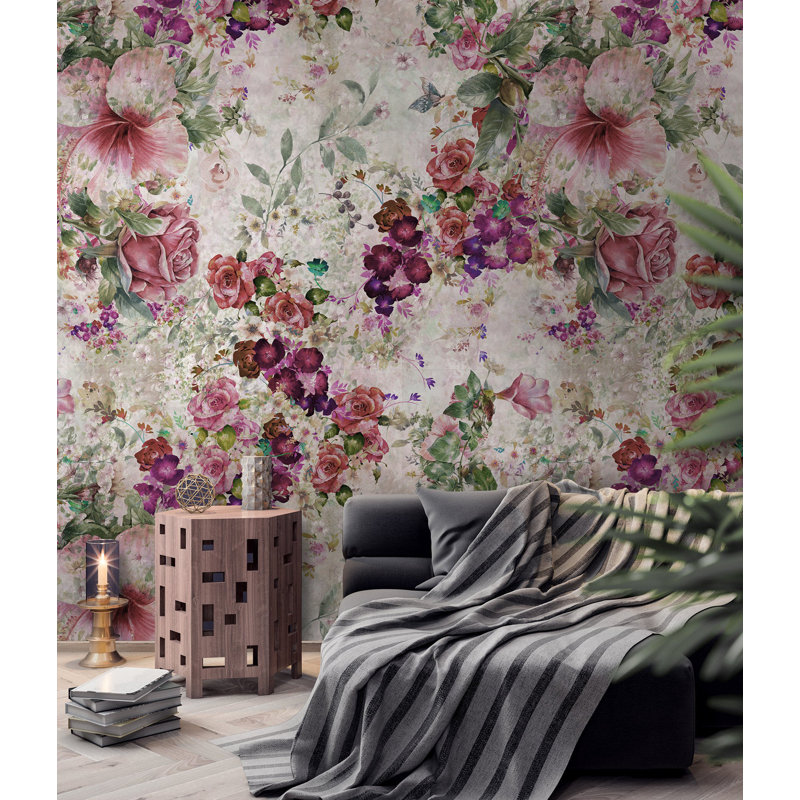 Papier peint floral amovible floral, L 48,96 po x l 75 po