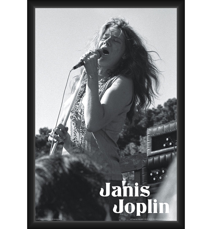 ACHETER DE L'ART POUR MOINS Sous licence officielle Janis Joplin Live - noir et blanc - affiche d'art encadrée - 24 x 36 pouces - cadre en bois d'ingénierie robuste avec verre plexi - prêt à être accroché