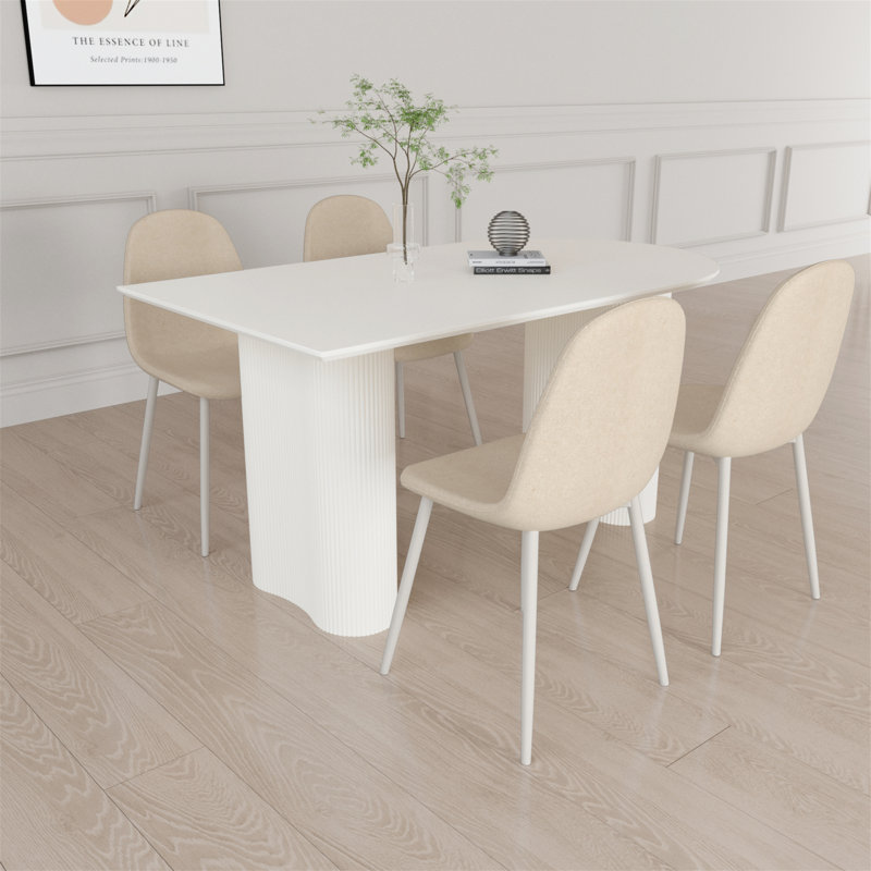 Cream MDF Dining Table with 4 Linen Chairs Set