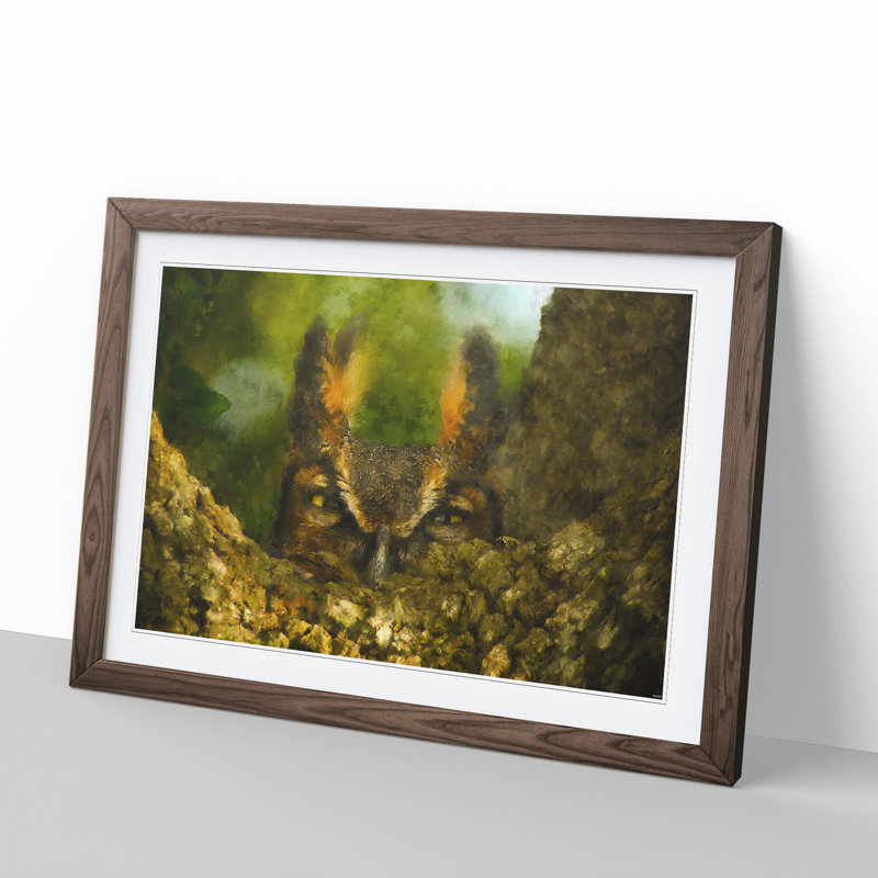 Great Horned Owl Vol.3 - Framed Print, 36cm H x 48cm W x 2cm D, Walnut Framed