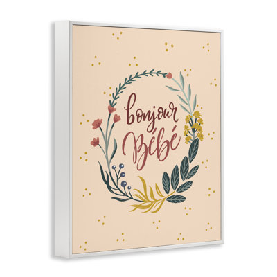 Couronne florale Bonjour Bebe, giclée sur toile, design par Caverly Smith