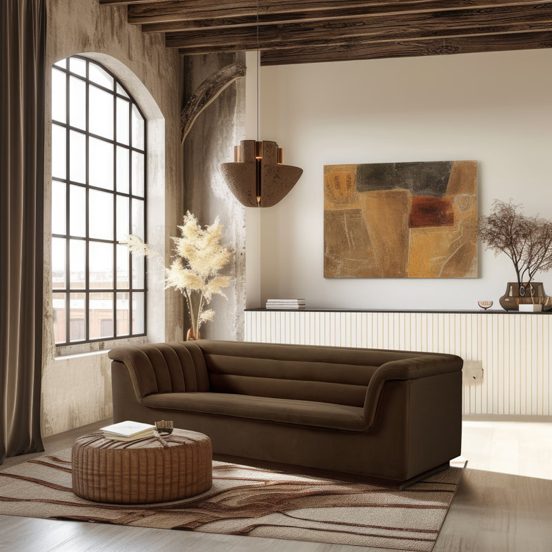 Hoenack " Velvet Sofa, Brown Velvet, 94'' W