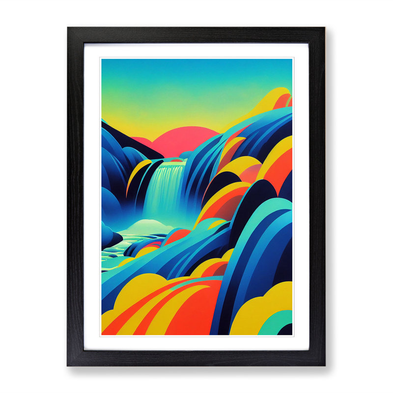 Waterfall Pop Art Vol.1 - Single Picture Frame Print, 46cm H x 34cm W x 2cm D, Oak