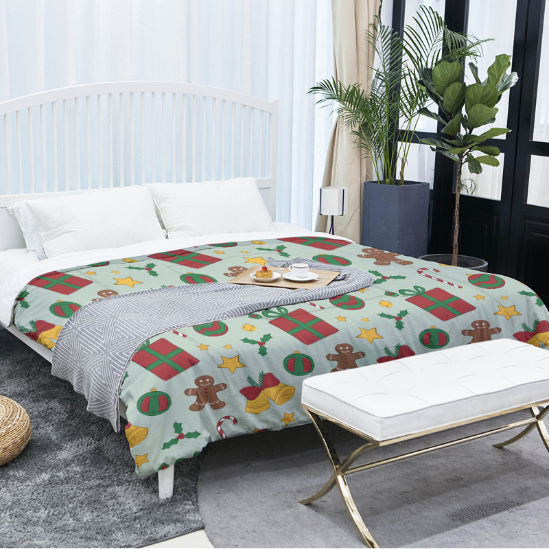 Modern & Contemporary Polyester Baffle Box Stitch Comforter, Twin XL Comforter, Green/Red/Brown