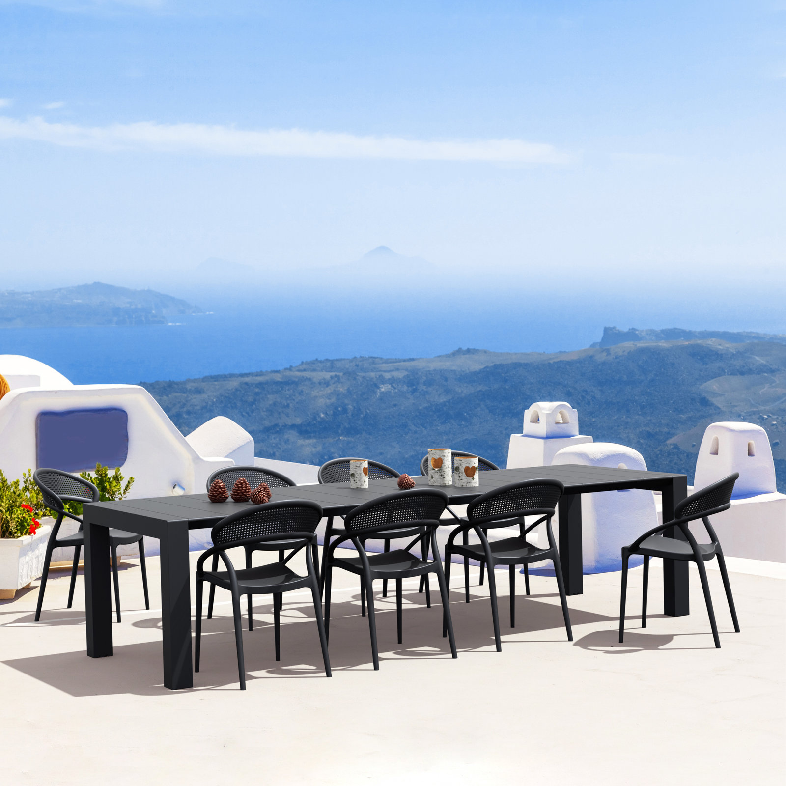 Farrah 118" Patio Dining Set, Black