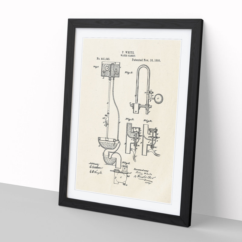 Toilet Water Closet Patent - Picture Frame Graphic Art, Black, 36cm H x 27cm W x 2cm D