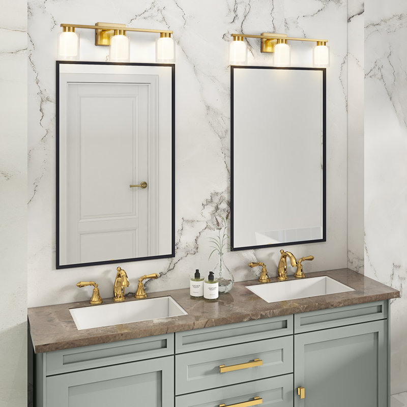 Ensemble de meuble-lavabo 3 lumières Rayes, Laiton