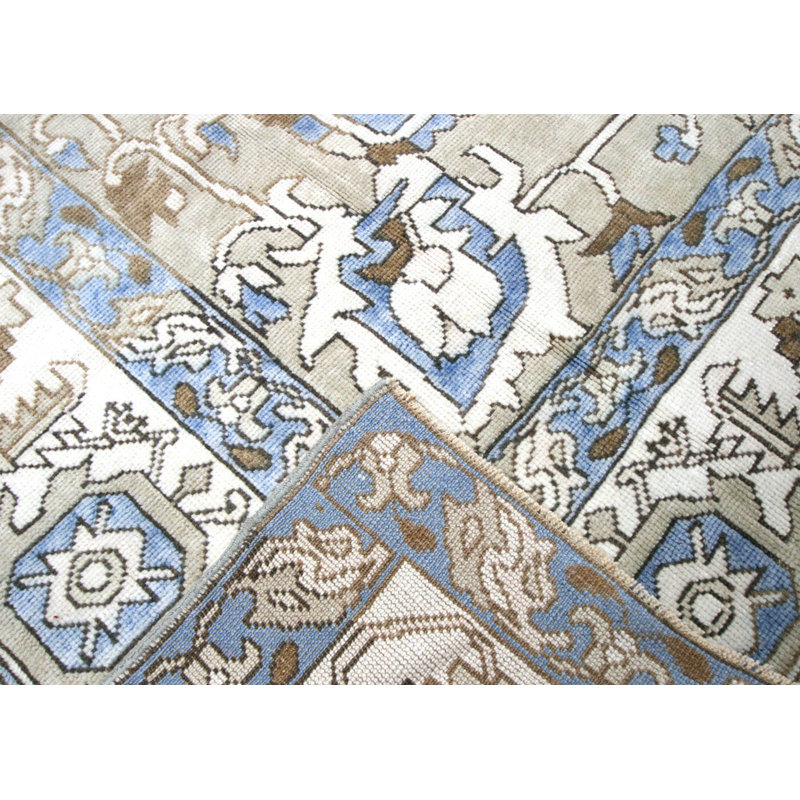 Tapis unique en laine noué à la main de style années 1960 de 7 pi 6 po x 11 pi 9 po bleu / gris