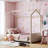 Twin Size Velvet Upholstered House Bed Frame - Pinewood Build, Beige - No Box Spring Needed