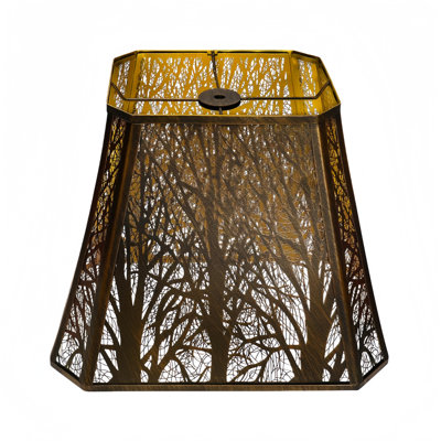 Gravure de palais rectangulaire en bois Grand couvercle en fer métallique (extérieur noir et intérieur doré) Gravure à forêt Abat-jour à motif de forêt qui convient aux lampes de table et aux lampes sur pied