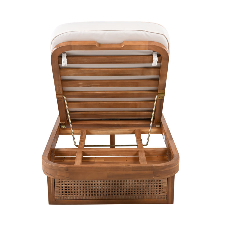 Joshua Patio 3-Piece Acacia Wood Chaise Lounge With Pe Rattan & Cross-Stretcher Side Table Set